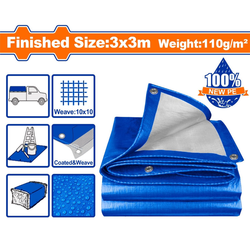 Lona Polietileno Azul 3x3m (9.8 x 9.8 pies) 110g/m2. Espesor 0.15mm. Ambos lados laminados. Impermeable