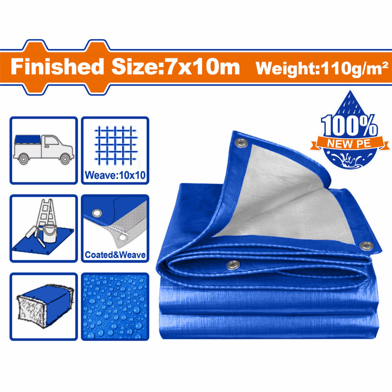 Lona Polietileno Azul 7x10m Peso: 110g/m2. Espesor: 0.15mm. Ambos lados laminados. Impermeable.