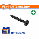 Tornillos para Gypsum (Yeso) 6x1-1/4" Rosca gruesa. Cabeza trompeta. Fosfatizado. Phillips. 150 pzas.