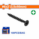 Tornillos para Gypsum (Yeso) 6x2" Rosca gruesa. Cabeza trompeta. Fosfatizado. Phillips. 100 pzas.