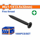 Tornillos para Gypsum (Yeso) 6x1-1/4". Rosca fina. Cabeza de trompeta. Fosfatizado. Phillips. 1000 pzas.
