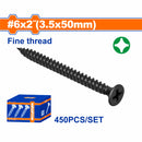 Tornillos para Gypsum (Yeso) 6x2". Rosca fina. Cabeza de trompeta. Fosfatizado. Phillips. 450 pzas.