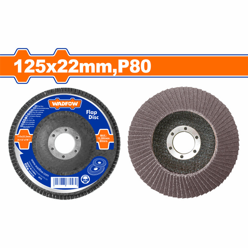 Disco Flap de Lija Laminado de 125x22mm, P80. Adecuado para diversos acero alto, fundido y chapa.