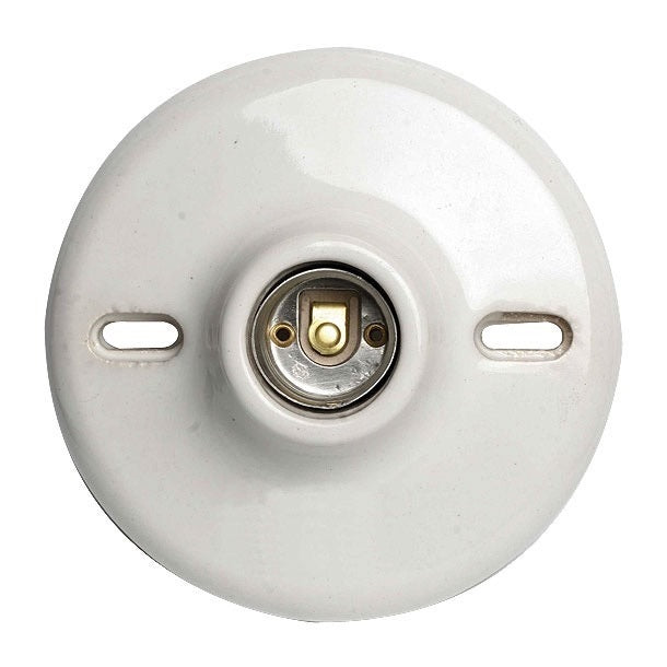 Socate de Porcelana para Bombillo E-27. Socket de Aluminio. Diámetro de 4 1/2. 125 Volt. 60 Hz. Roseta eléctrica.