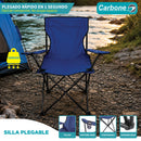 Silla plegable color azul de 50cm x 50cm x 80cm con portavasos