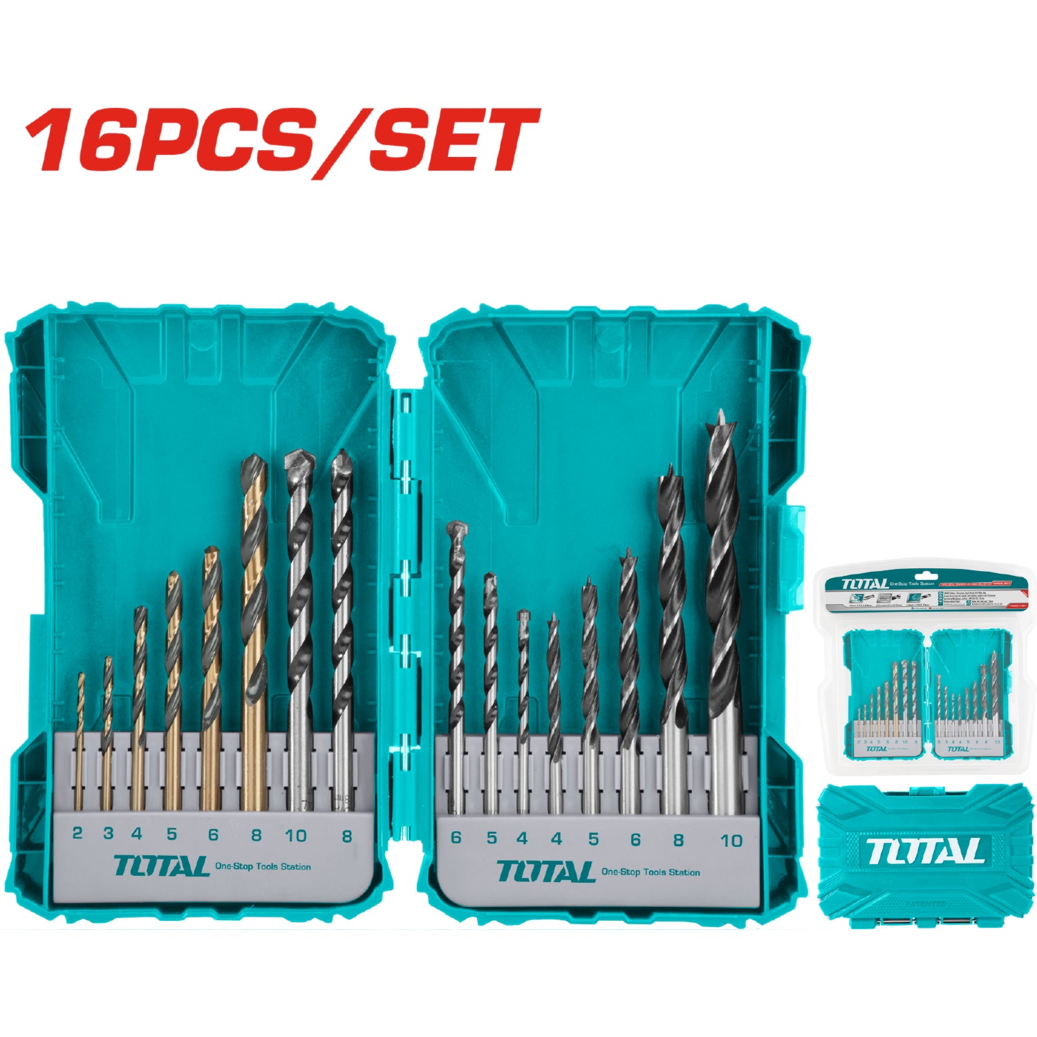 Juego de brocas de 16 piezas.