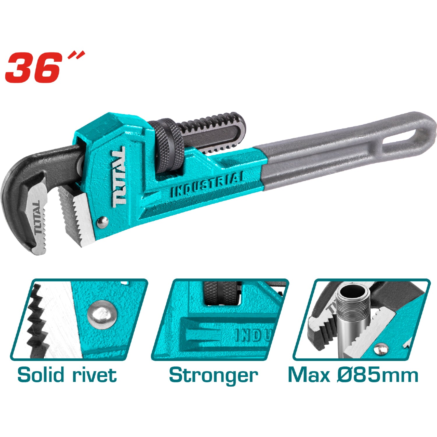 Llave de tubo forjada acero alta calidad. Remache sólido.Diámetro Max sujeción: 36mm.  36"