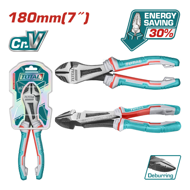 Alicates de corte diagonal de trabajo pesado de 7"/180mm Cr-V. De alto apalancamiento.