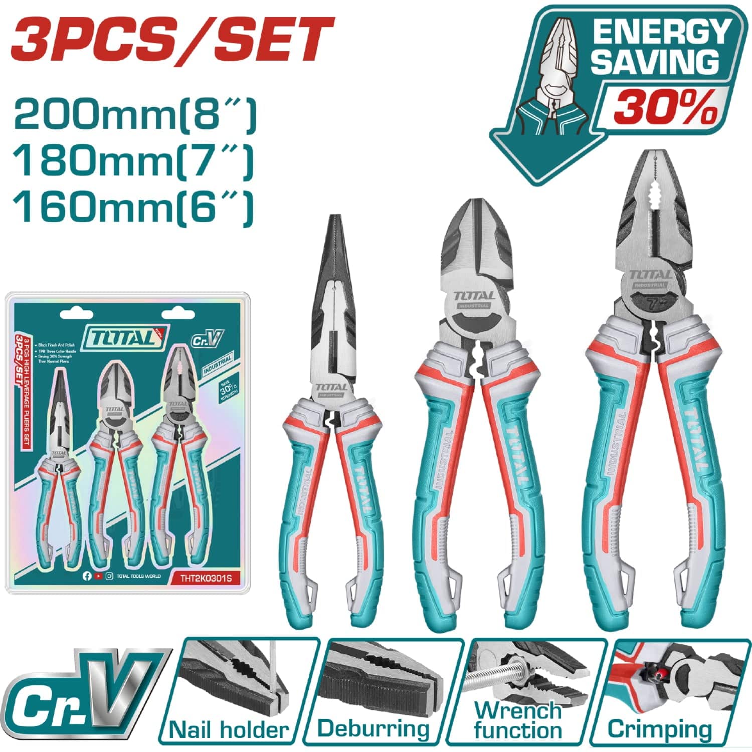 Kit 3 Alicates De Combinación De Alto Apalancamiento. Ahorran El 30% De La Fuerza.