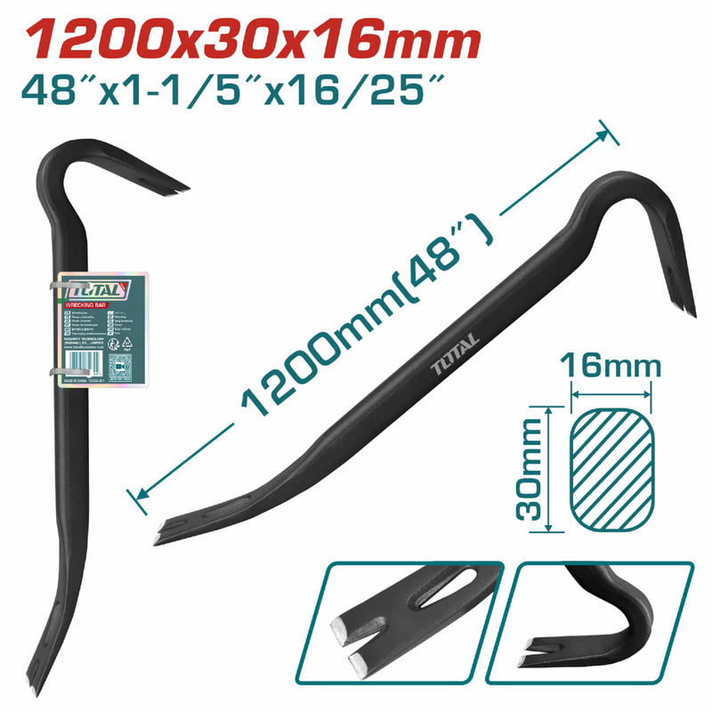 Pata de Cabra de 48"(1200mm) X 1-1/8"(29mm) X 19/32"(15.0mm). Mango Ovalado con Muesca （30°，68°).