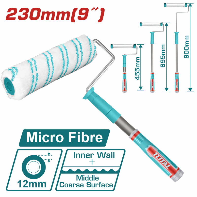 Rodillo de pintar 9" con mango extensible integrado.