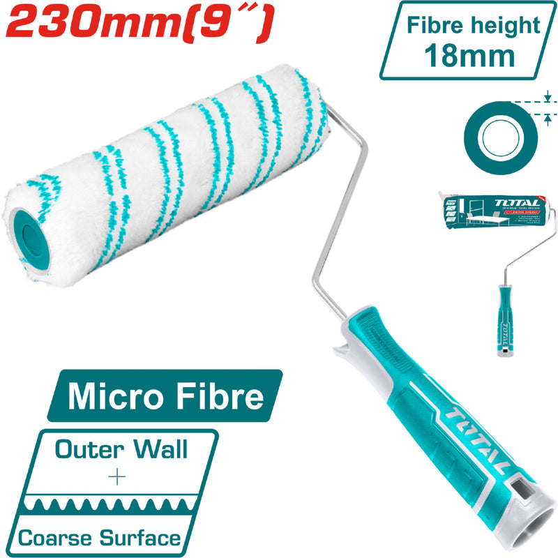Rodillo de pintar de microfibra, medida 230mm (9"). Espesor 18mm. Diámetro 8mm.