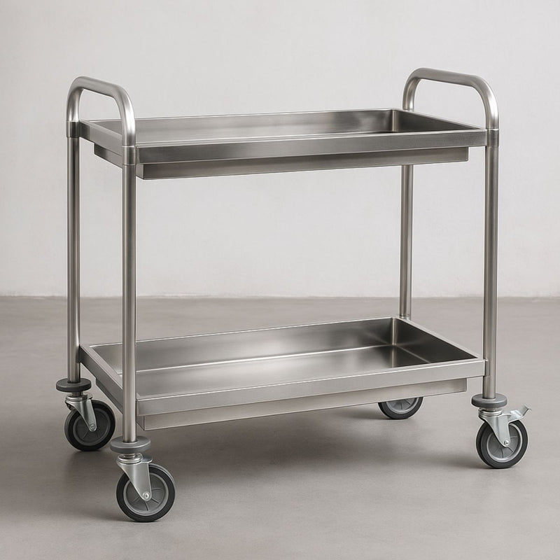 Carrito De Servicio acero inoxidable Con 2 Bandejas Hondas