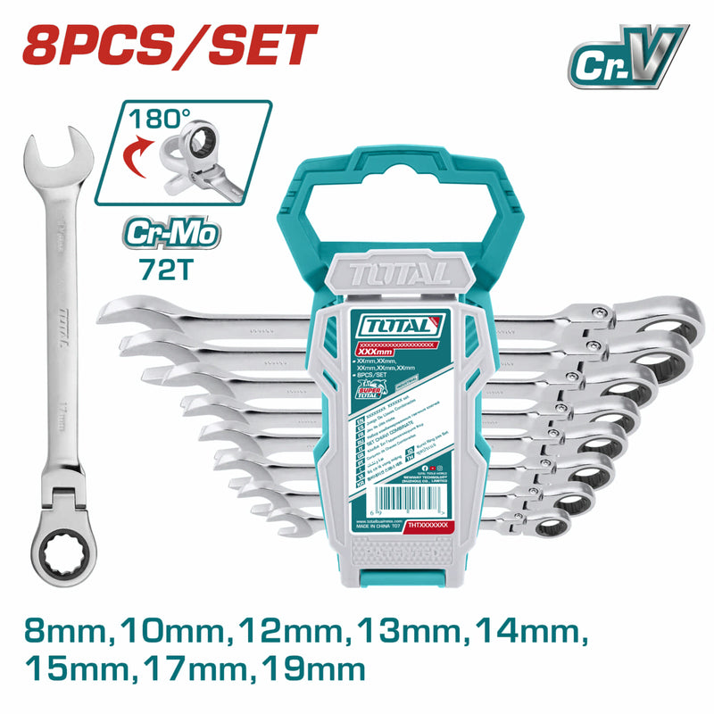 Llaves combinadas flexibles rachet Juego de 8 a 19mm