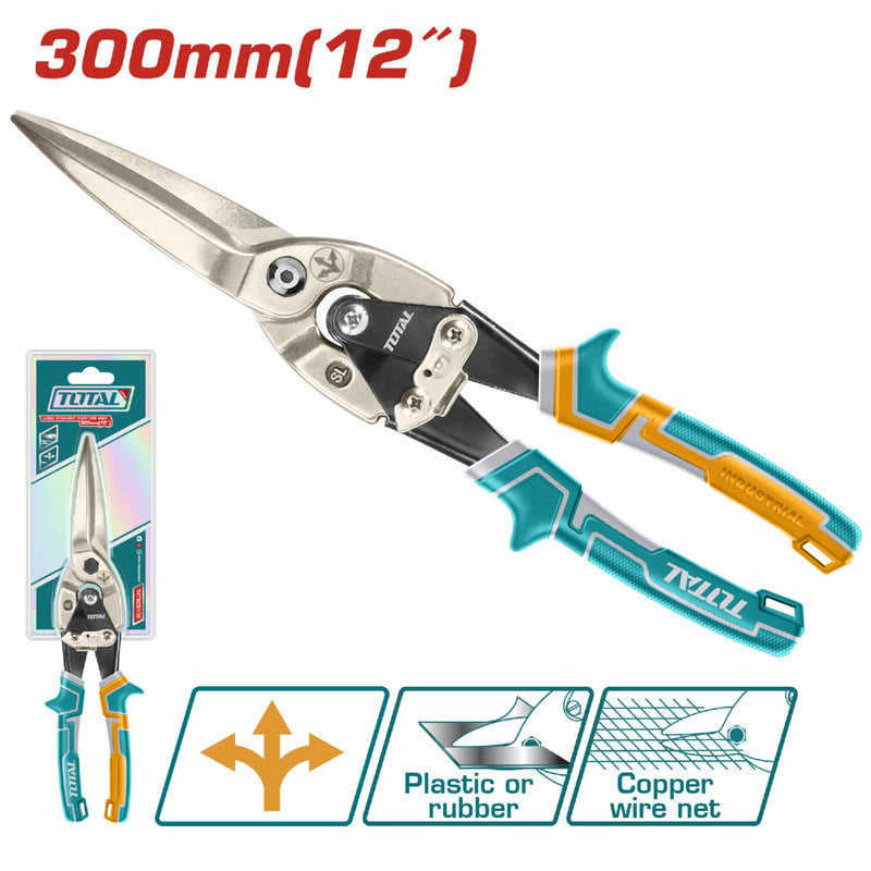 Tijera de Aviacion Larga ( Recta ) de 300 mm ( 12" ). Mango confortable. Para cortar plástico