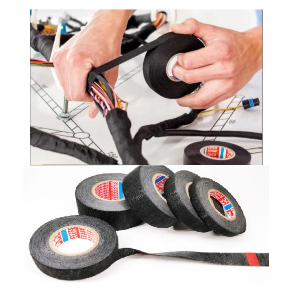 Rollo de cinta adhesiva de tela para unir cables electricos, Negro 30mm x 19Mts