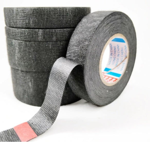 Rollo de cinta adhesiva de tela para unir cables electricos, Negro 30mm x 19Mts
