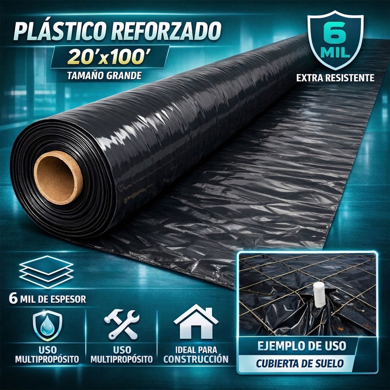 Rollo plastico negro de trabajo pesado para construcción multipropósito de 20pies x 100pies x 6 mil