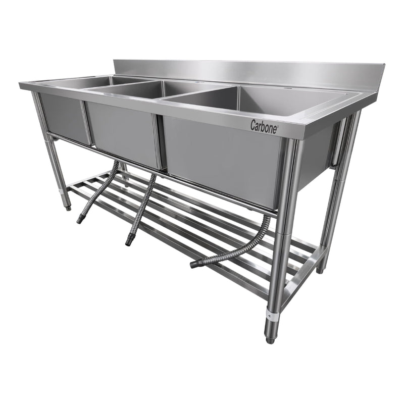 FREGADOR TRIPLE TINA  70 x 180 x 90 CM INOXIDABLE TINAS 52 X52 CM*30 CM ESPESOR ACERO 1.2 MM