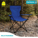 Silla plegable color azul de 50cm x 50cm x 80cm con portavasos