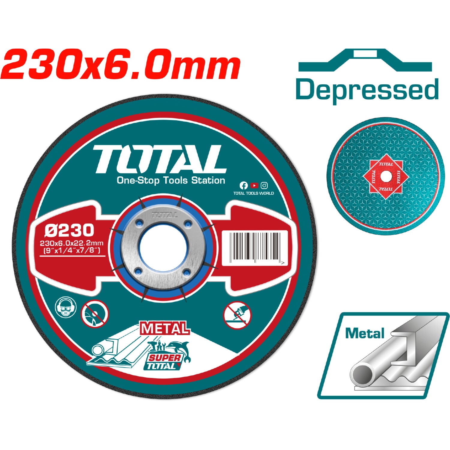 Disco de desbaste para metal concavo 230 mm ( 9") X 6.0mm ( 1/4")X 22.2 mm( 7/8")