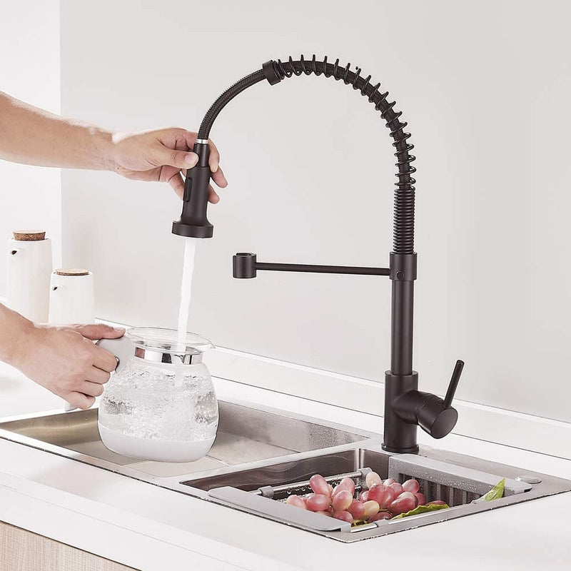 Grifo Para Fregador De Cocina Con Resorte Extraible, Negro