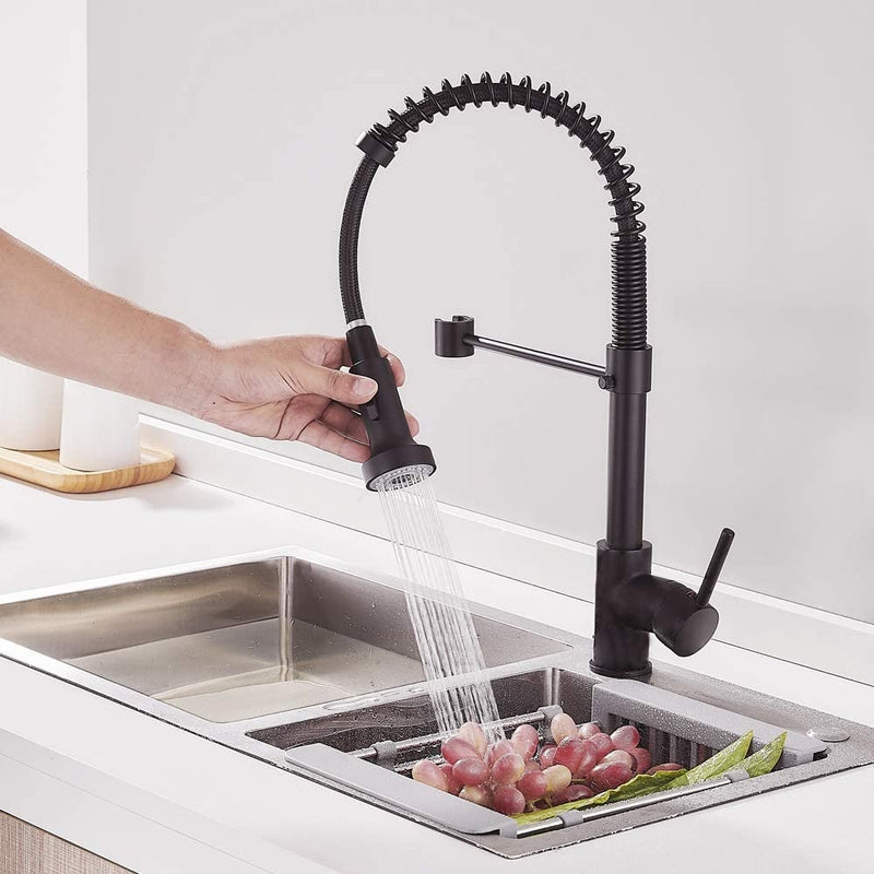 Grifo para Fregador de Cocina con resorte extraible, Negro Mate.