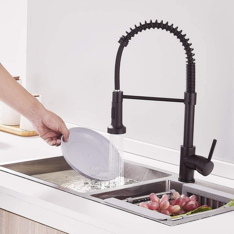 Grifo para Fregador de Cocina con resorte extraible, Negro Mate.