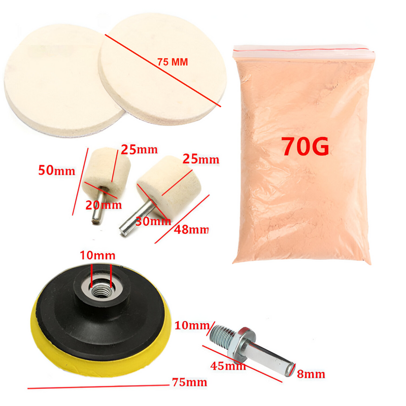 Óxido de Cerio mas Kit para pulir vidrio. 70gr