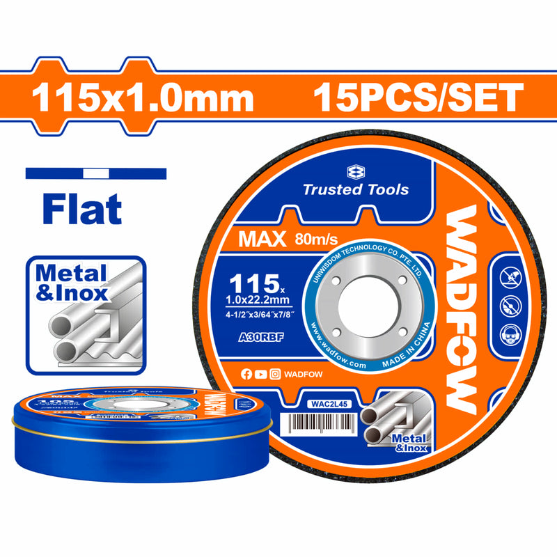 Disco Corte de Metal y Acero Inoxidable 115x1.0mm. Plano. Set de 15 piezas.