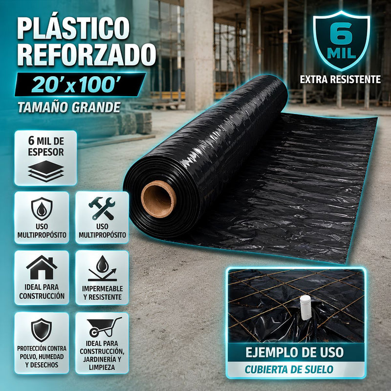 Rollo plastico negro de trabajo pesado para construcción multipropósito de 20pies x 100pies x 6 mil