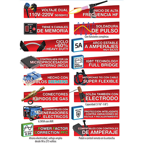 Maquina soldar Tig DC alta frecuencia y electrodo TIG 200PD-DV  110/220V. USO INDUSTRIAL