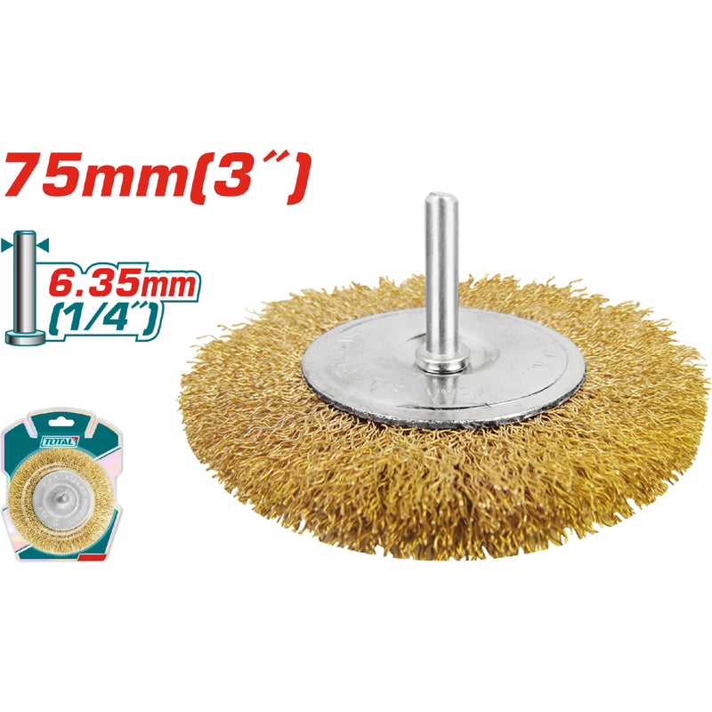 Cepillo de Alambre Circular con vastago de 75mm. Para taladro. Diametro alambre 0.35mm.