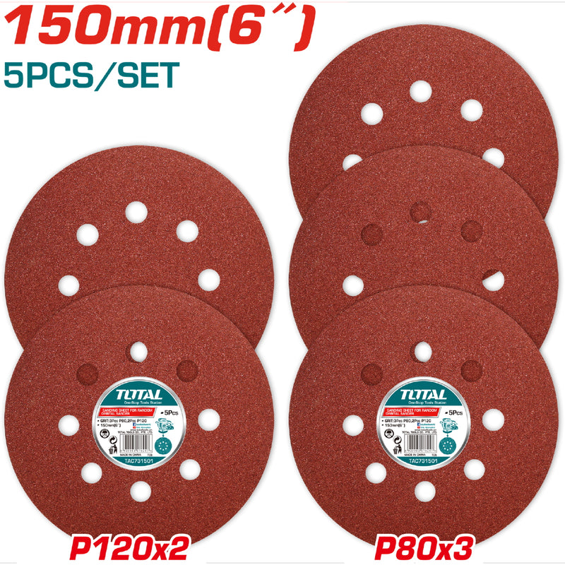 Set 5pcs lija 3pcs P80,2pcs P120 para maquina lijar orbital