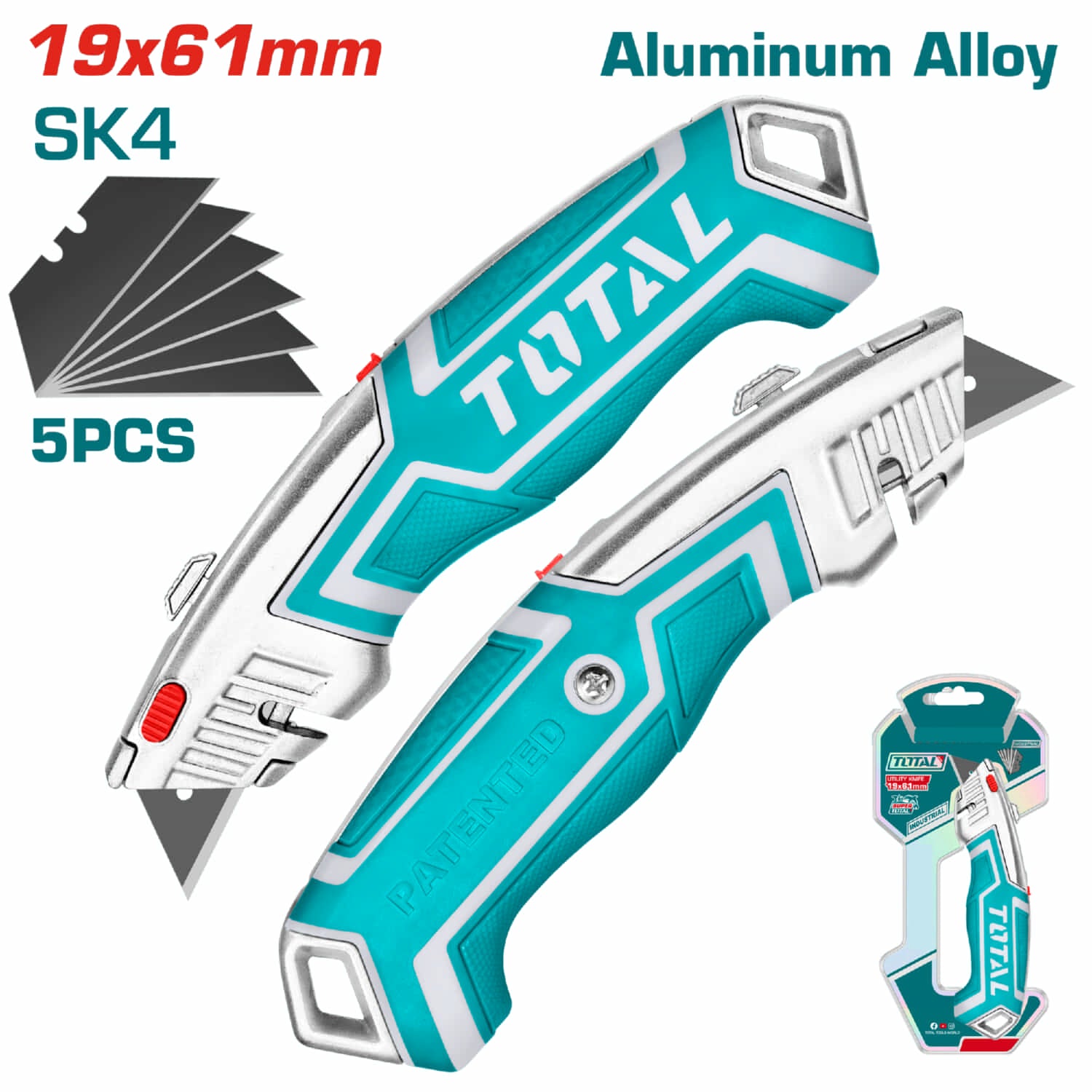 Exacto de 180 mm x 45 mm. Con cuchillas de 61 x 19 mm. Con 5 cuchillas de repuesto SK5.