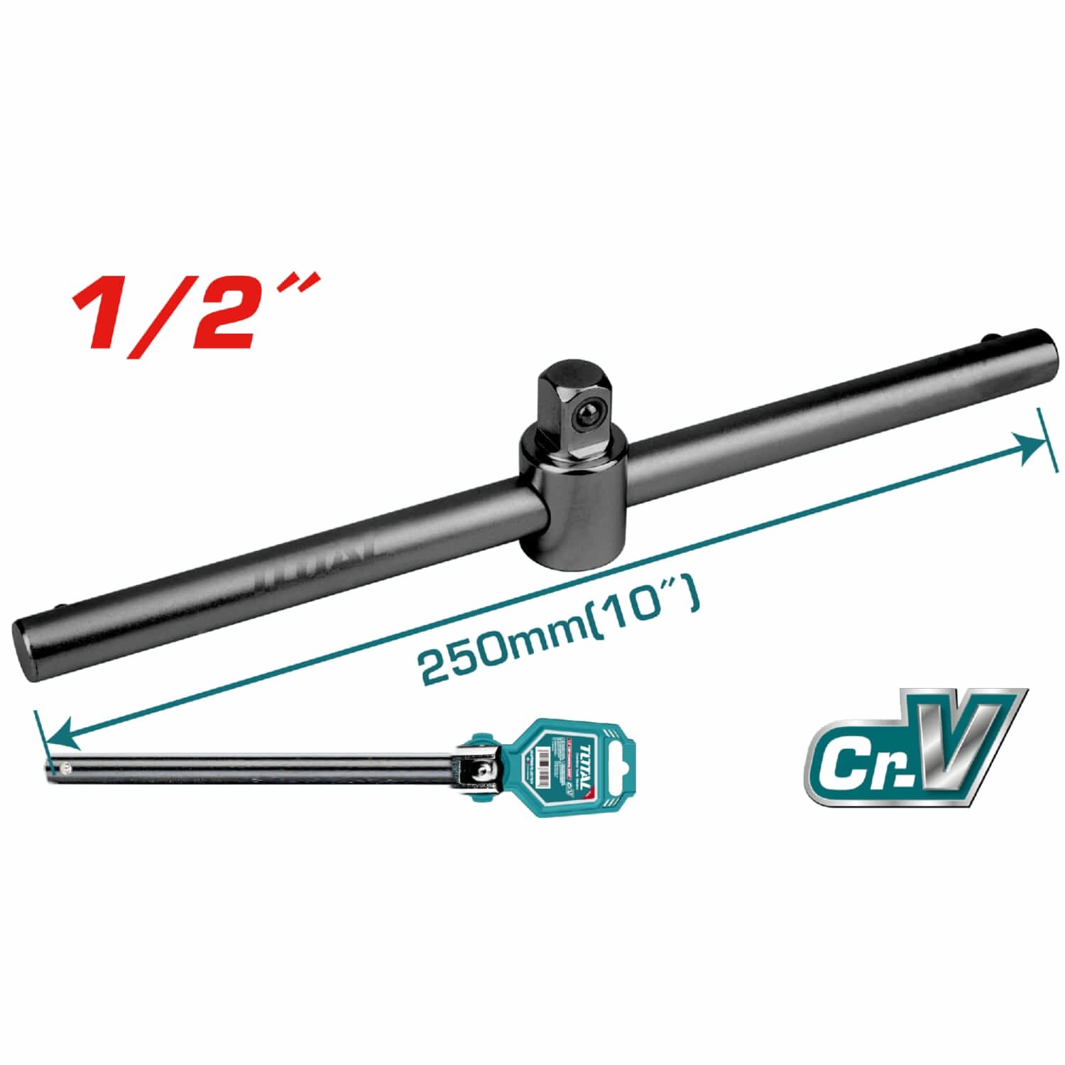 Extension Barra en T Deslizante de 1/2" DR. Longitud: 10" (250mm). Cr-V (50 BV 0). Cromado.