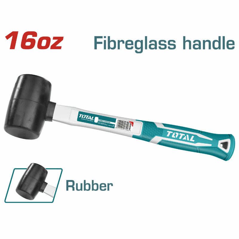 Mazo de goma 16oz/450g. Mango de fibra de vidrio.