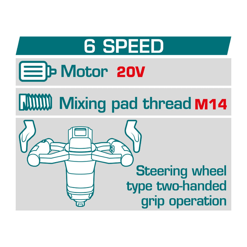 Mezclador para Mortero Litio-Ion de batería de 20 V. No incluye batería ni cargador.