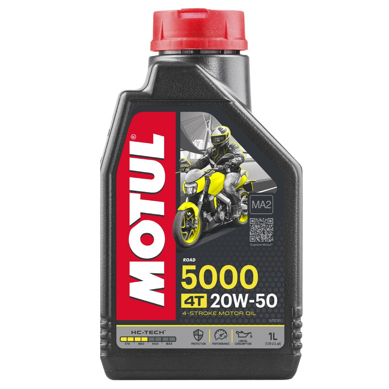 Aceite lubricante 5000 4T 20W50 semisintético de 1 litro. Motul API SL/SJ/SH/SG