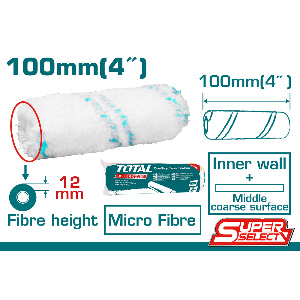 Repuesto rodillo de pintar de  de 4". Altura de la fibra 12 mm