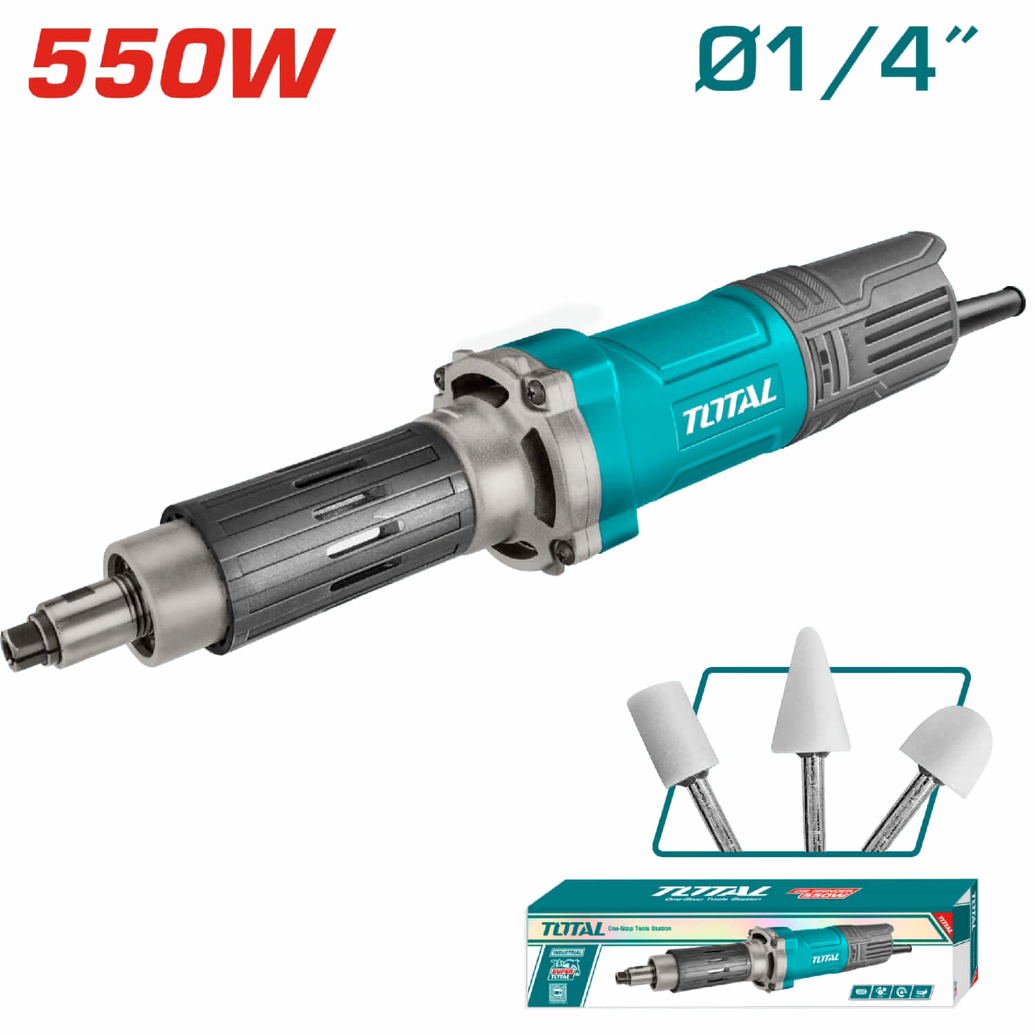 Mototool Esmeril Recto, boquilla: 1/4" 550W 110-120V~50/60Hz. Incluye 3 puntas y escobillas. Motortool amoladora recta