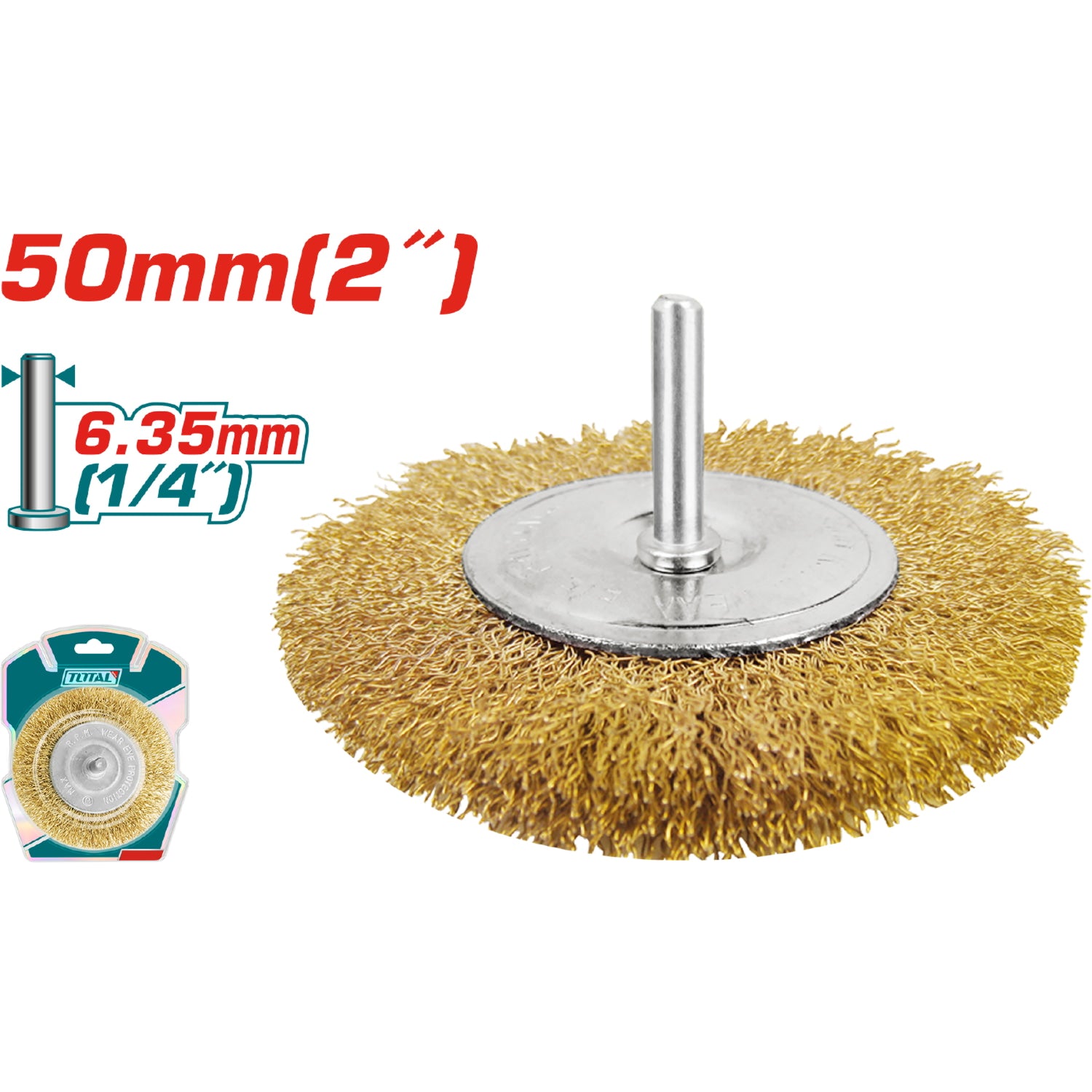 Cepillo de Alambre Circular con vastago de 50mm. Para taladro. Diametro alambre 0.35 mm.