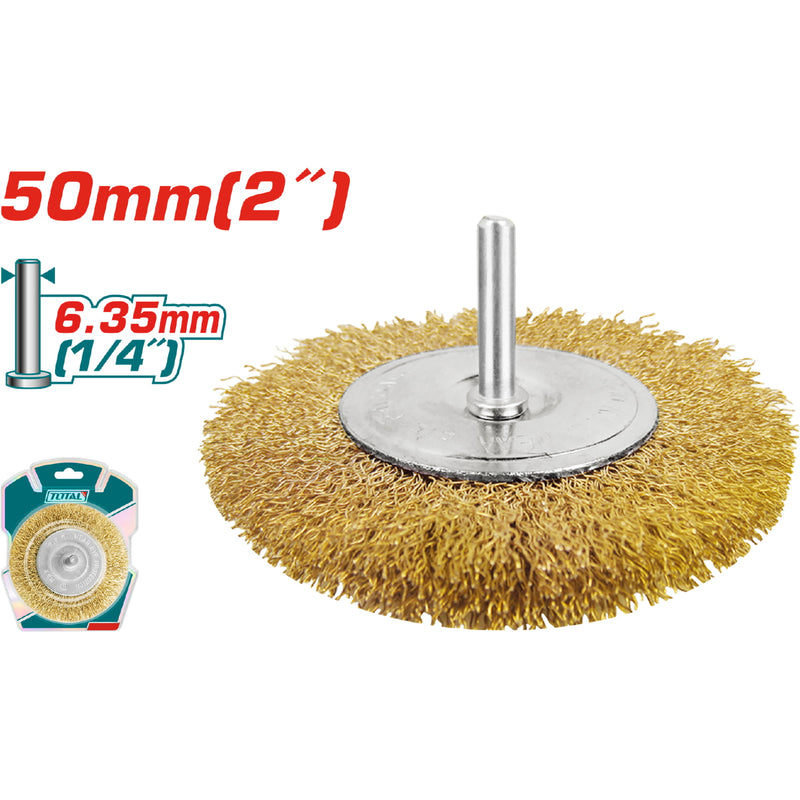 Cepillo de Alambre Circular con vastago de 50mm. Para taladro. Diametro alambre 0.35 mm.