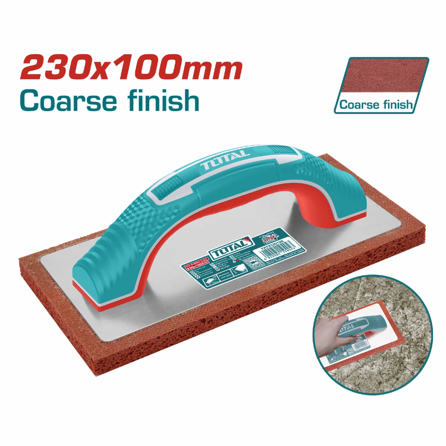 Llana de Goma Fina de 230 mm X 100 mm. Espesor de la goma 15 mm. Mango de PP. Plato base de Aluminio