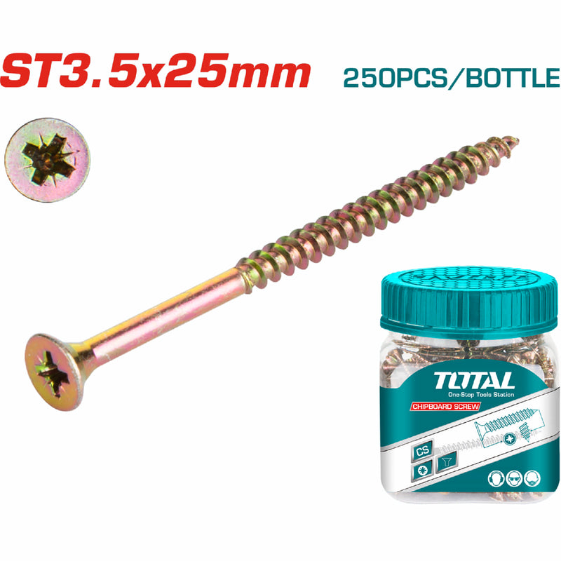 250/pzas Tornillo para aglomerado  ST3.5x25mm estrella posidrive conica. Galvanizado amarillo