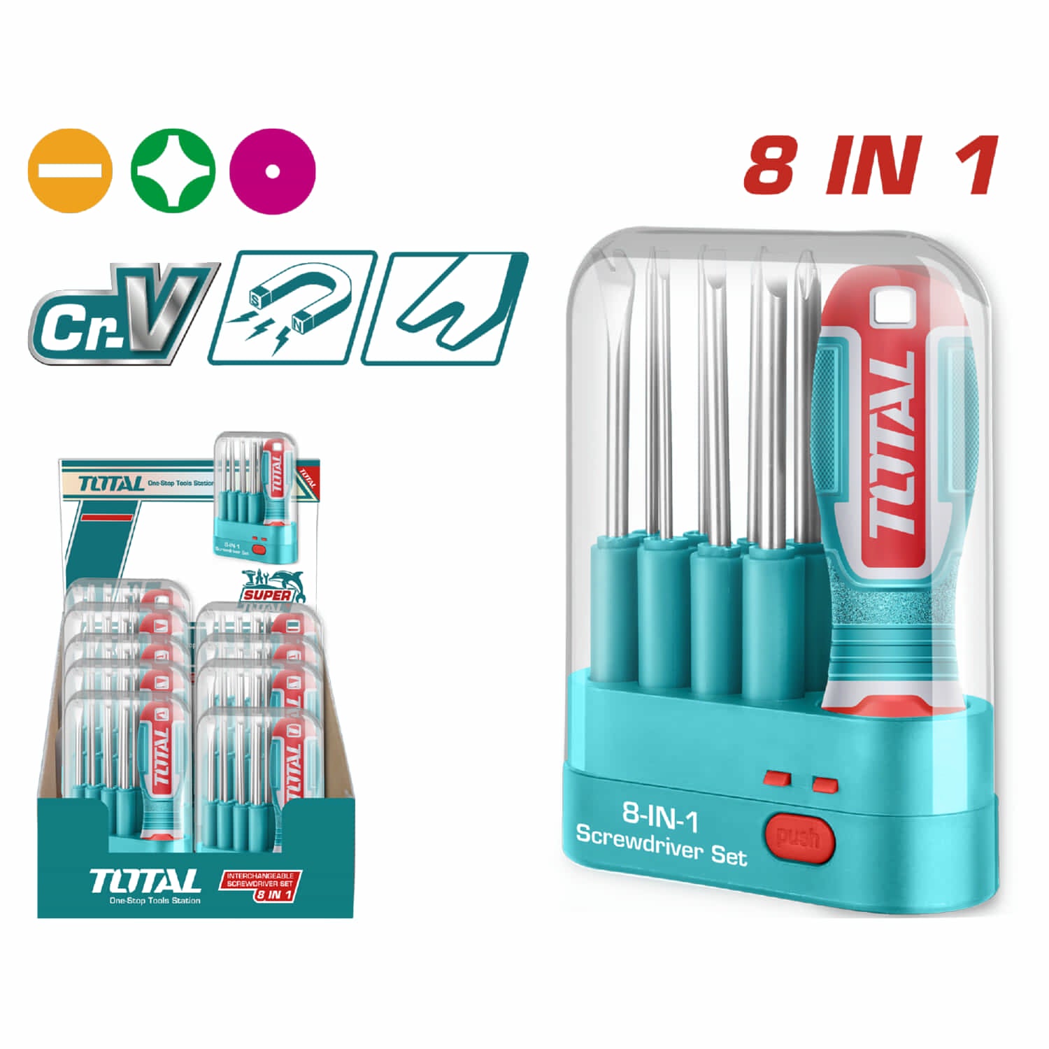 Juego de Destornilladores Intercambiables de 9 piezas. CR-V. Acero de Alta Calidad.