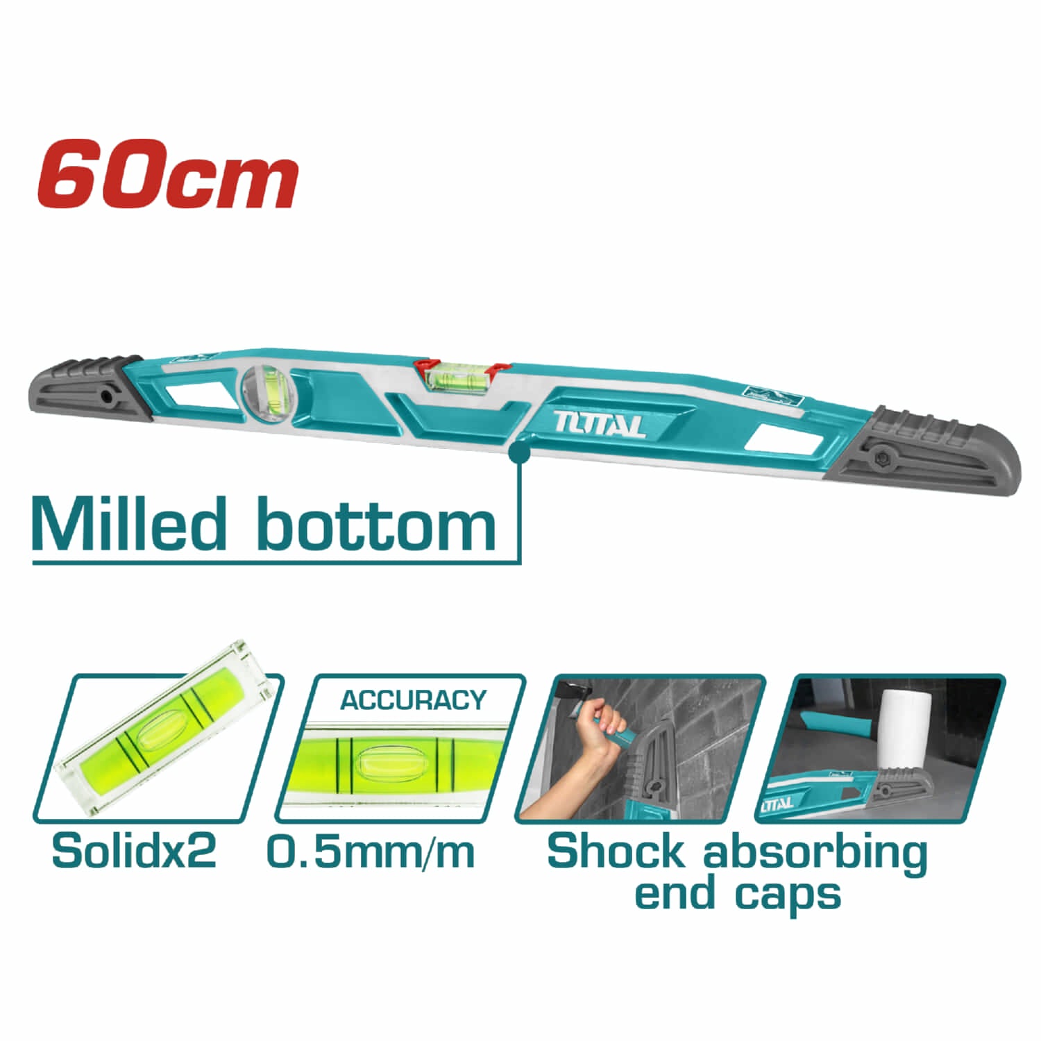 Nivel de albañil para nivelacion de ceramicas con goma para martillar 60 cm largo
