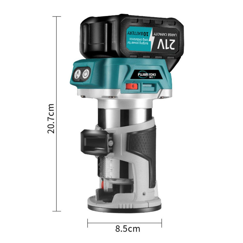 Recortadora Inalámbrica de Borde 21V con 2 Baterías de Litio. Fresadora Compacta para Madera con Velocidad Variable y Accesorios. Mini Router.