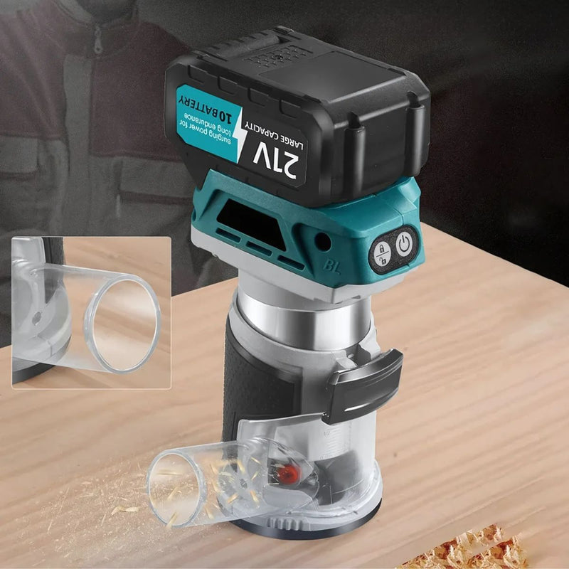 Recortadora Inalámbrica de Borde 21V con 2 Baterías de Litio. Fresadora Compacta para Madera con Velocidad Variable y Accesorios. Mini Router.