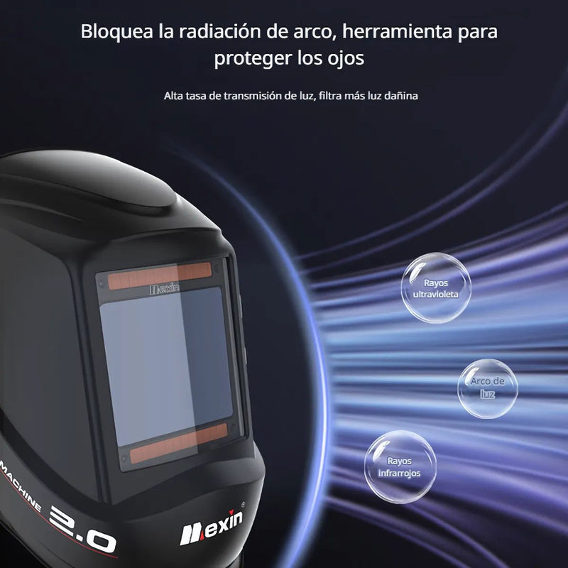 Máscara Para Soldar Con Oscurecimiento Automático DIN 5-13, Carga Con Energía Solar. Área De Visión De 100×93 mm.